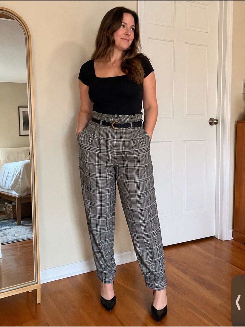 Vintage Ms Choice Petite Plaid Paperbag Waist Pants USA L